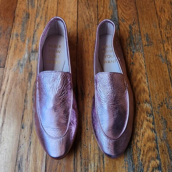 ZVELLE V Metallic Pink Crinkle Leather Moccasin Loafers - Picture 2 of 14